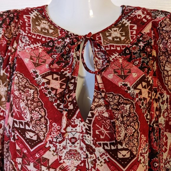 Calvin Klein Maroon Pink White Mixed Print Long Sleeve Dress - size 4 - Picture 6 of 14